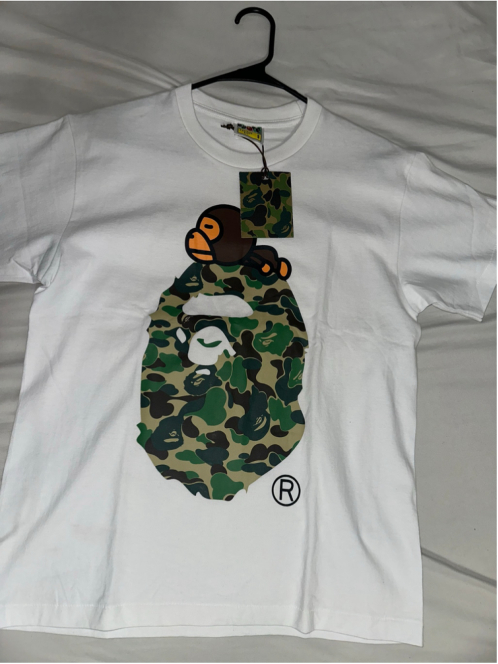 Men's A Bathing Ape Bape Logo Graphic Tee, Size L, White/Green